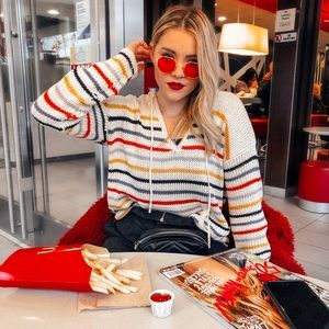 Sweaters - Striped knit hoodie Sweaters - Striped knit hoodie